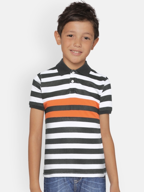 

Zalza Boys White & Charcoal Grey Striped Polo Collar T-shirt