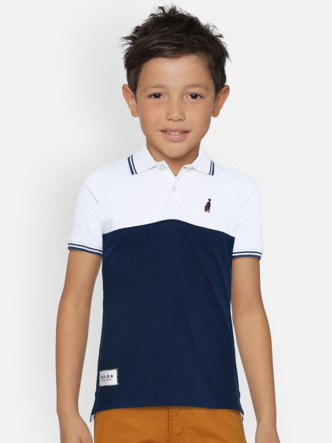 

Zalza Boys White & Navy Blue Colourblocked Polo Collar T-shirt