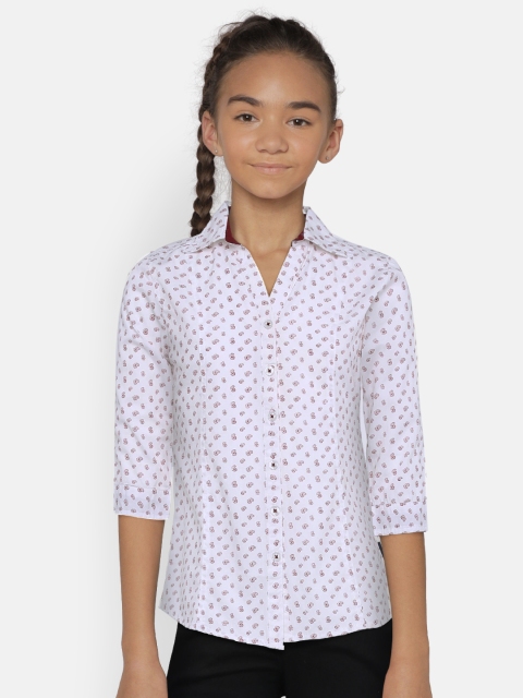 

Zalza Girls White & Red Keina Regular Fit Printed Organic Cotton Casual Shirt
