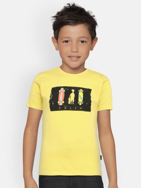 

Zalza Boys Yellow Printed Round Neck T-shirt