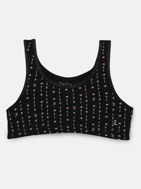 

Zalza Black Printed Non-Wired Non Padded Sports Bra 1008