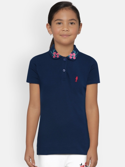 

Zalza Girls Navy Blue Solid Amy Polo Collar Organic Cotton T-shirt