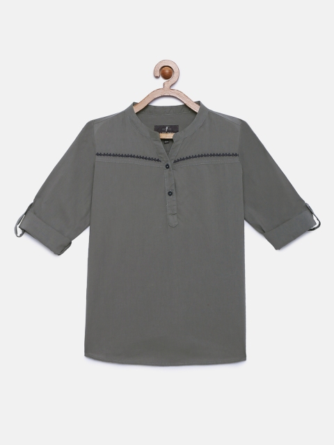 

Zalza Girls Grey Solid Shirt Style Top