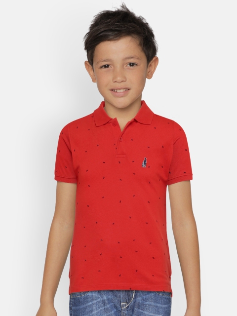 

Zalza Boys Red Printed Polo Collar T-shirt