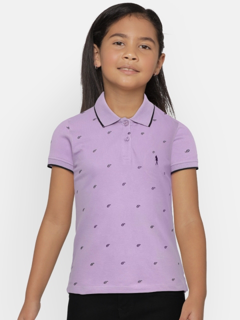 

Zalza Girls Lavender Printed Polo Collar T-shirt