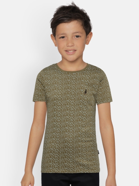 

Zalza Boys Olive Green Printed Round Neck T-shirt