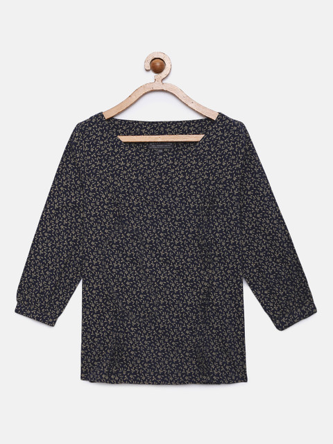 

Zalza Girls Navy Blue & Beige Printed Top