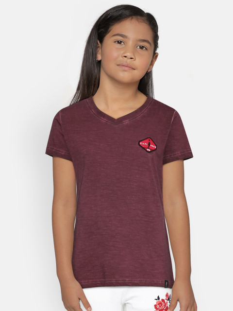 

Zalza Girls Burgundy Solid V-Neck T-shirt