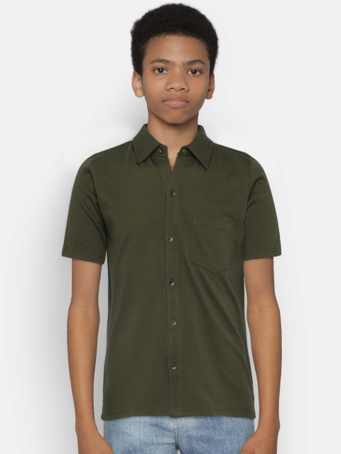 

Zalza Boys Olive Green Regular Fit Solid Casual Shirt