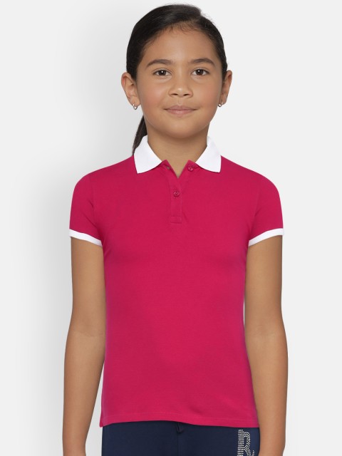 

Zalza Girls Pink & White Solid Eva Polo Collar Organic Cotton T-shirt