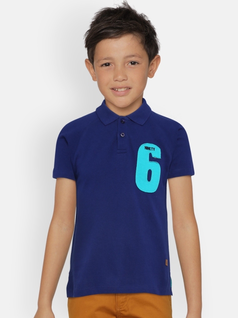 

Zalza Boys Blue Printed Polo Collar T-shirt