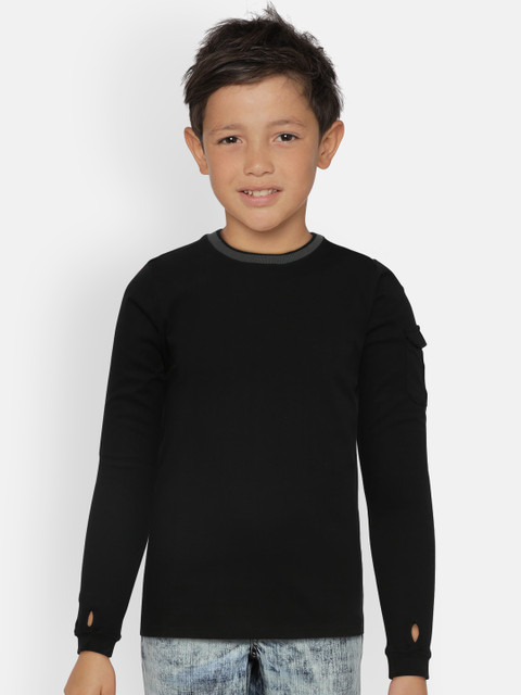 

Zalza Boys Black Solid Round Neck T-shirt
