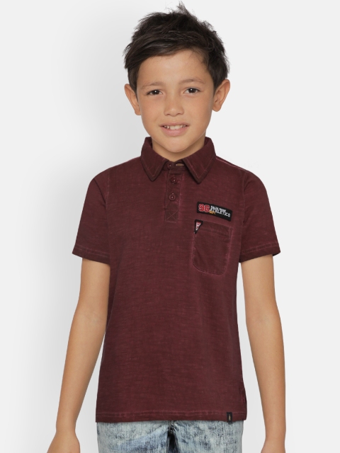 

Zalza Boys Burgundy Solid Marc Polo Collar Organic Cotton T-shirt