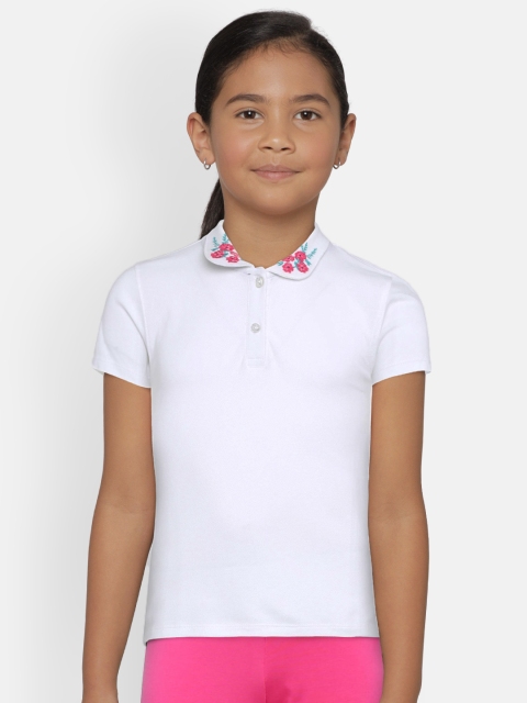 

Zalza Girls White Solid Amy Polo Collar Organic Cotton T-shirt