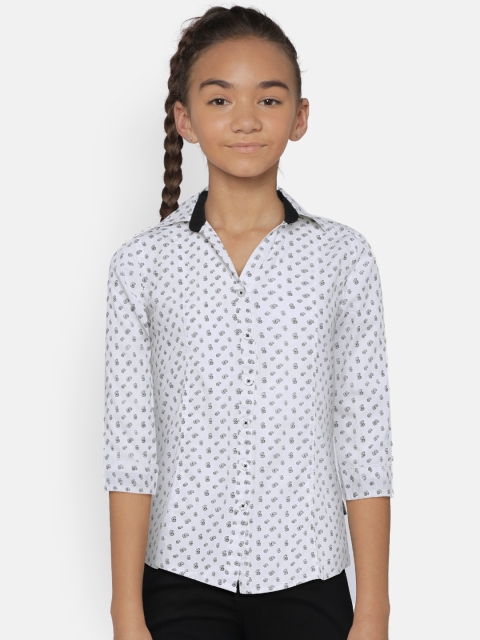

Zalza Girls White & Black Regular Fit Printed Organic Cotton Casual Shirt