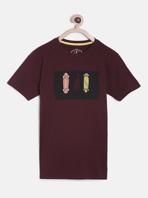 

Zalza Boys Maroon Printed Round Neck T-shirt