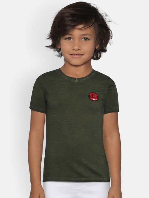 

Zalza Boys Olive Green Alan Solid V-Neck Organic Cotton T-shirt