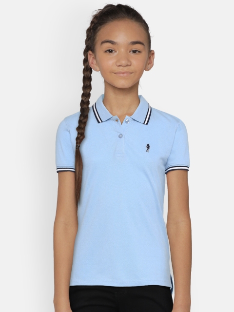 

Zalza Girls Blue Solid Polo Collar T-shirt