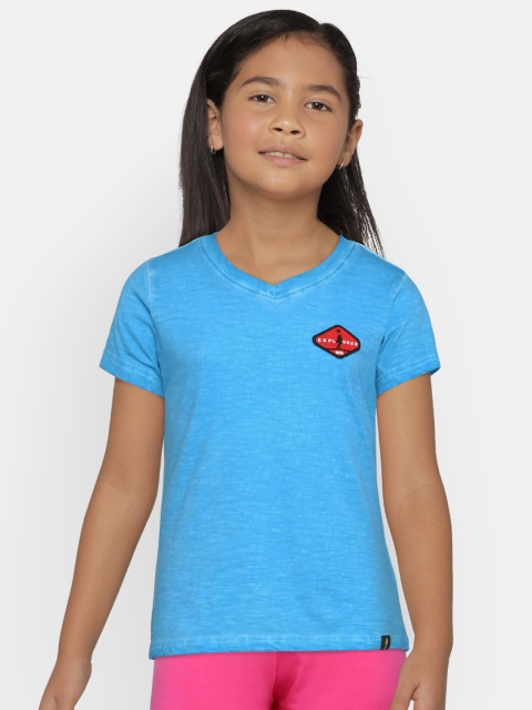 

Zalza Girls Blue Solid V-Neck T-shirt