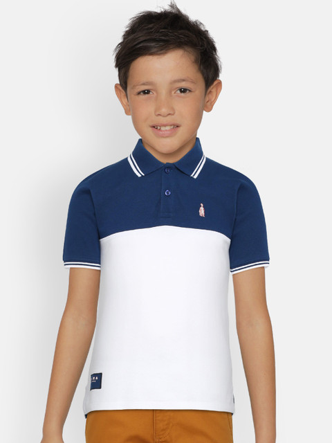 

Zalza Boys Navy Blue & White Colourblocked Polo Collar T-shirt