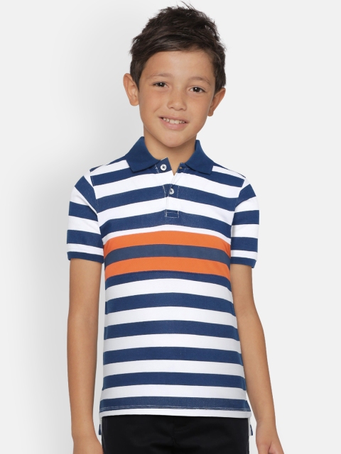 

Zalza Boys Blue & White Striped Polo Collar T-shirt