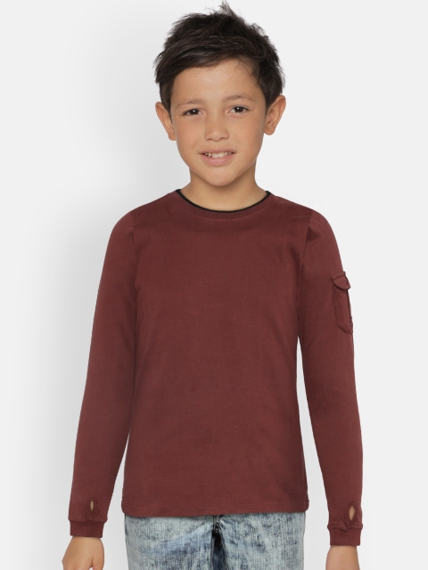 

Zalza Boys Rust Brown Solid Round Neck T-shirt