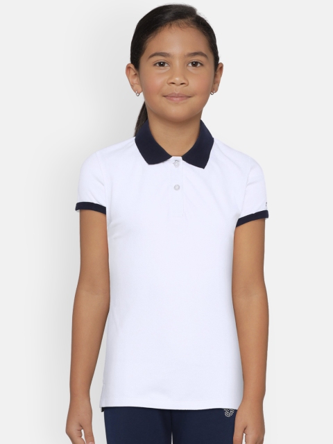 

Zalza Girls White & Navy Blue Solid Eva Polo Collar Organic Cotton T-shirt