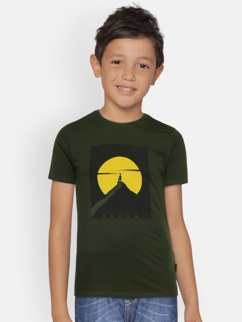 

Zalza Boys Green Printed Round Neck T-shirt