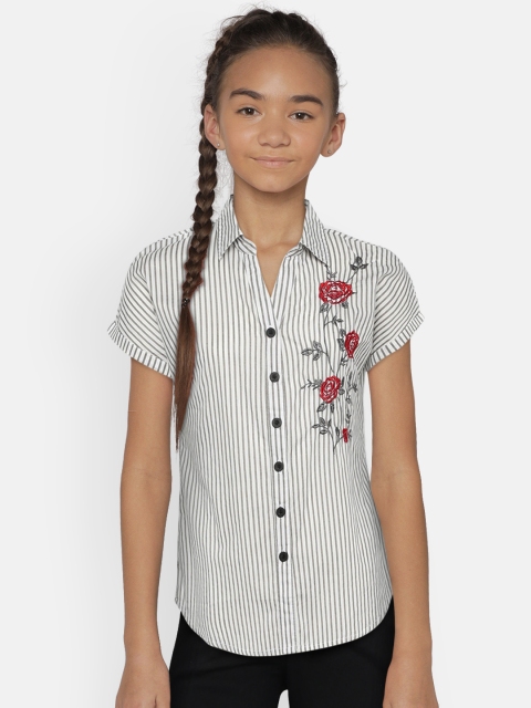 

Zalza Girls Grey & White Regular Fit Striped Casual Shirt