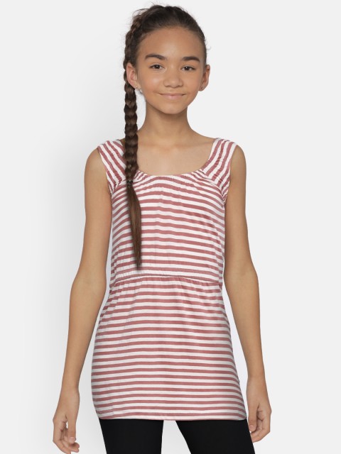 

Zalza Girls Pink & White Striped A-Line Top