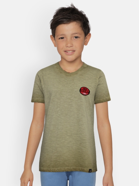 

Zalza Boys Olive Green Alan Dyed V-Neck Organic Cotton T-shirt