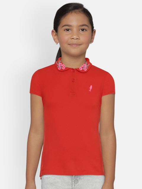 

Zalza Girls Red Solid Amy Polo Collar Organic Cotton T-shirt