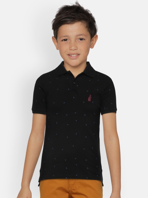 

Zalza Boys Black Printed Polo Collar T-shirt