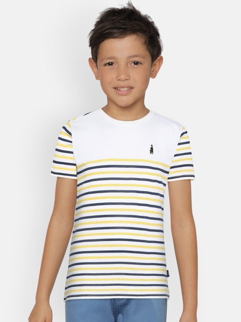 

Zalza Boys White & Yellow Striped Round Neck T-shirt