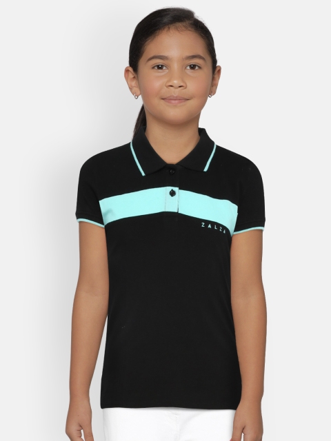 

Zalza Girls Black & Blue Solid Polo Collar T-shirt