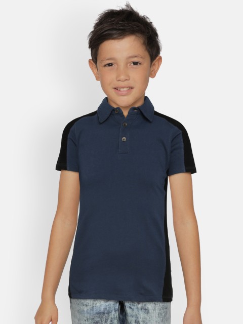 

Zalza Boys Blue & Black Solid Polo Collar T-shirt