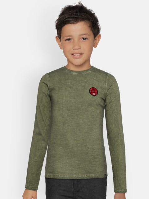 

Zalza Boys Olive Green Solid Round Neck T-shirt