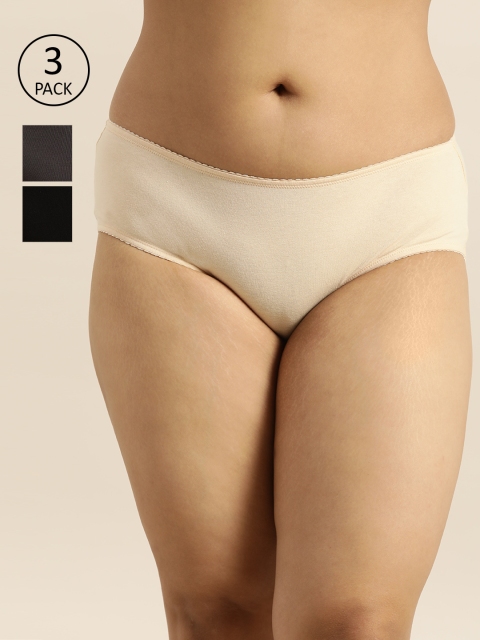 

Sztori Plus Size Women Pack of 3 Solid Hipster Briefs SZ-BRF-AS-11-A, Black