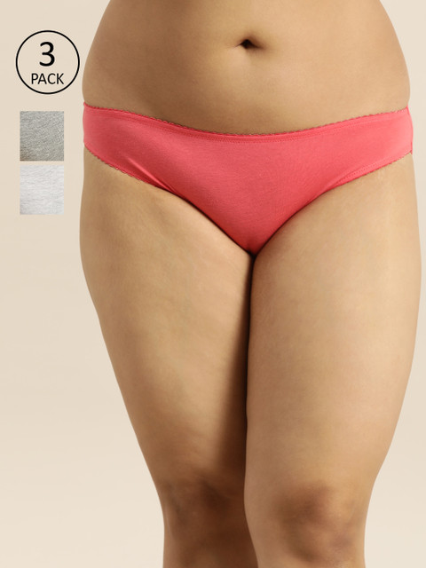 

Sztori Plus Size Women Pack of 3 Solid Bikini Briefs SZ-BRF-AS-19-A, Grey melange