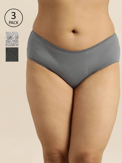

Sztori Plus Size Women Pack of 3 Mid Rise Hipsters Briefs SZ-BRF-AS-13-A, Charcoal