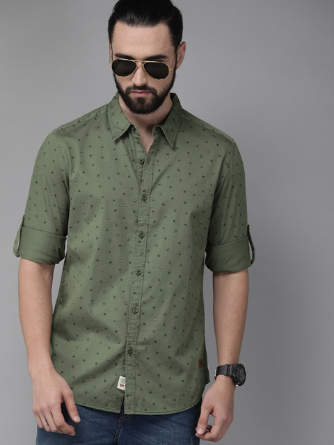 

Roadster Men Olive Green Regular Fit Printed Casual Shirt