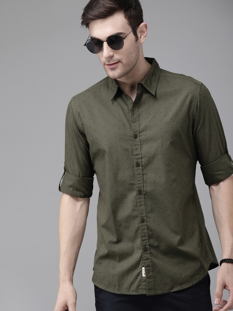 

Roadster Men Olive Green Regular Fit Printed Casual Shirt