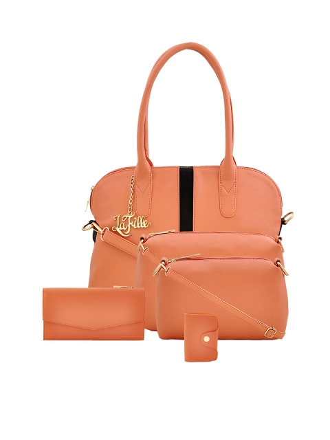 

LaFille Peach-Coloured Solid Handheld Bag