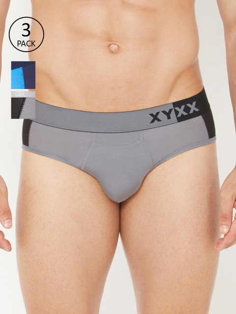 

XYXX Men IntelliSoft Antimicrobial Micro Modal Pack of 5 Shuffle Briefs XYBRF3PCKN362, Grey