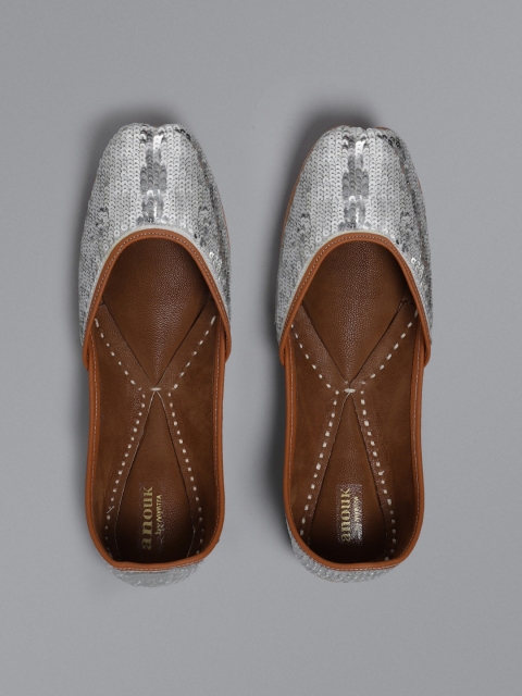 

Anouk Women Silver-Toned Sequinned Mojaris
