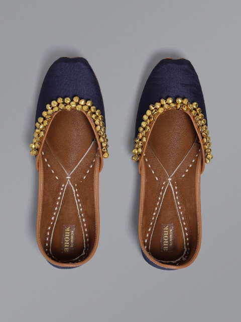 

Anouk Women Navy Blue Solid Ghungroo Detail Mojaris