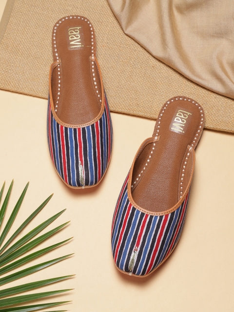 

Taavi Women Navy Blue & Black Indigo Striped Mojaris