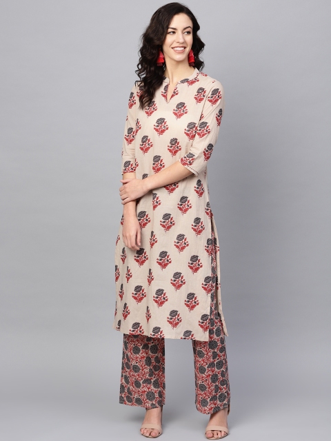 

Azira Women Beige & Maroon Printed Kurta with Palazzos