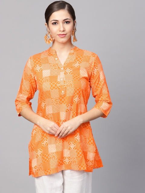 

Anubhutee Women Orange & Off-White Printed Straight Kurti