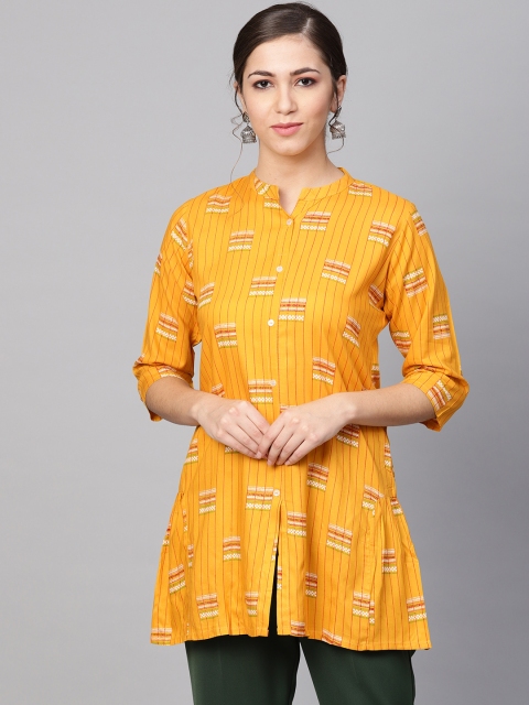 

Anubhutee Women Mustard Yellow & Orange Printed A-Line Kurti